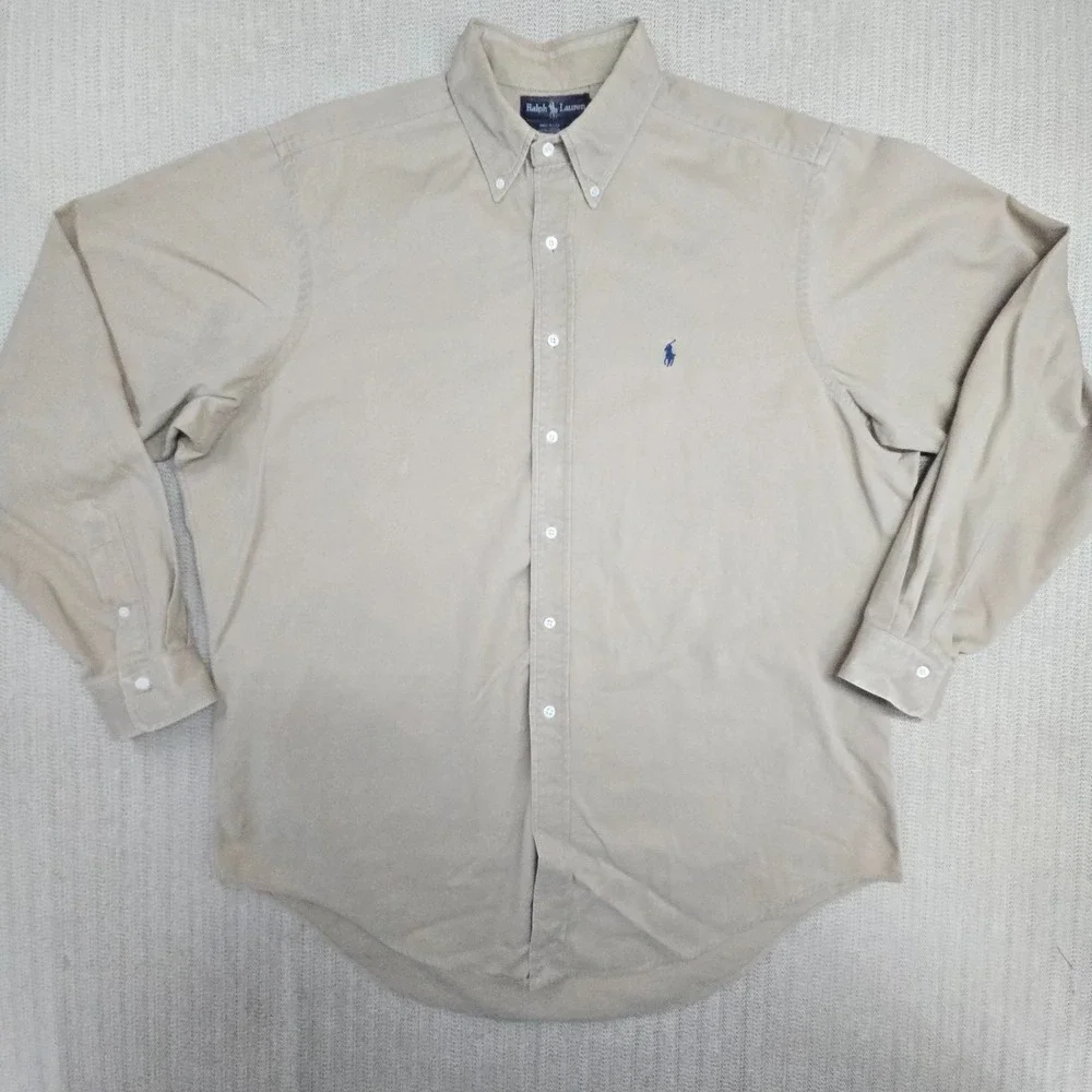 Vintage Polo Ralph Lauren Shirt Mens XL Beige Long Sleeve Button Up USA Made